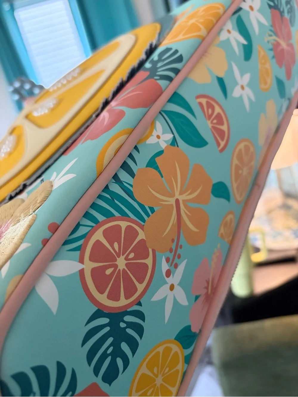 Loungefly Citrus Slice Tote in Yellow and Aqua with Pearl Accents